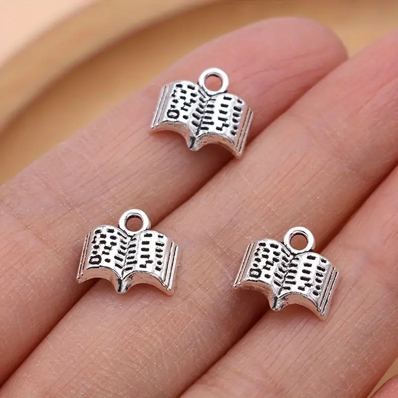 15pcs Silver Plated Book Charms Reading Book Pendants for Jewelry Making DIY Necklace Bracelet Earrings Key Chain Accessories,Temu