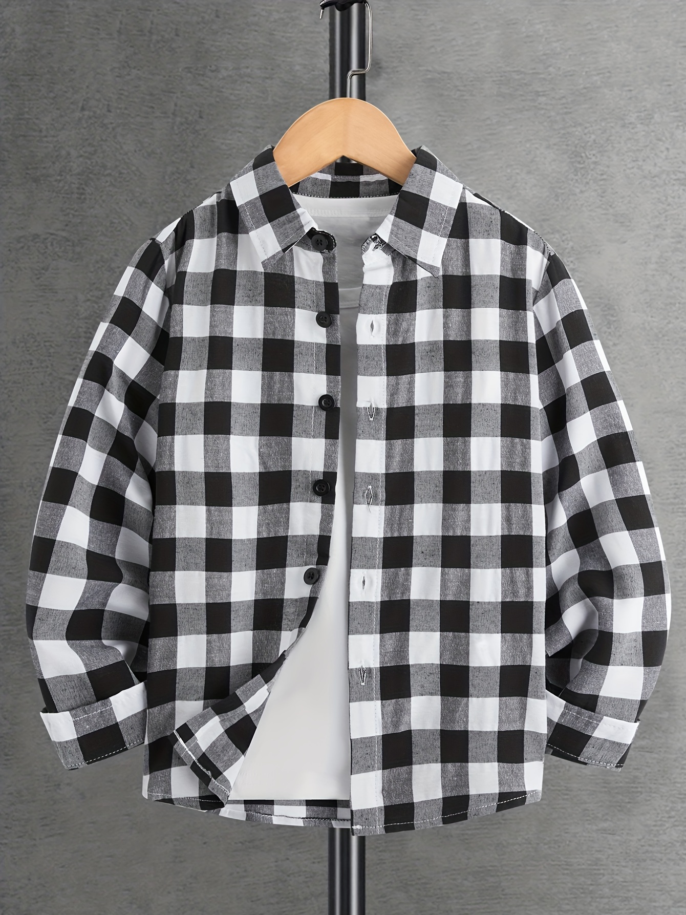 Boys Plaid Lapel Shirts Long Sleeve Button Down Tops Spring Fall Outwear