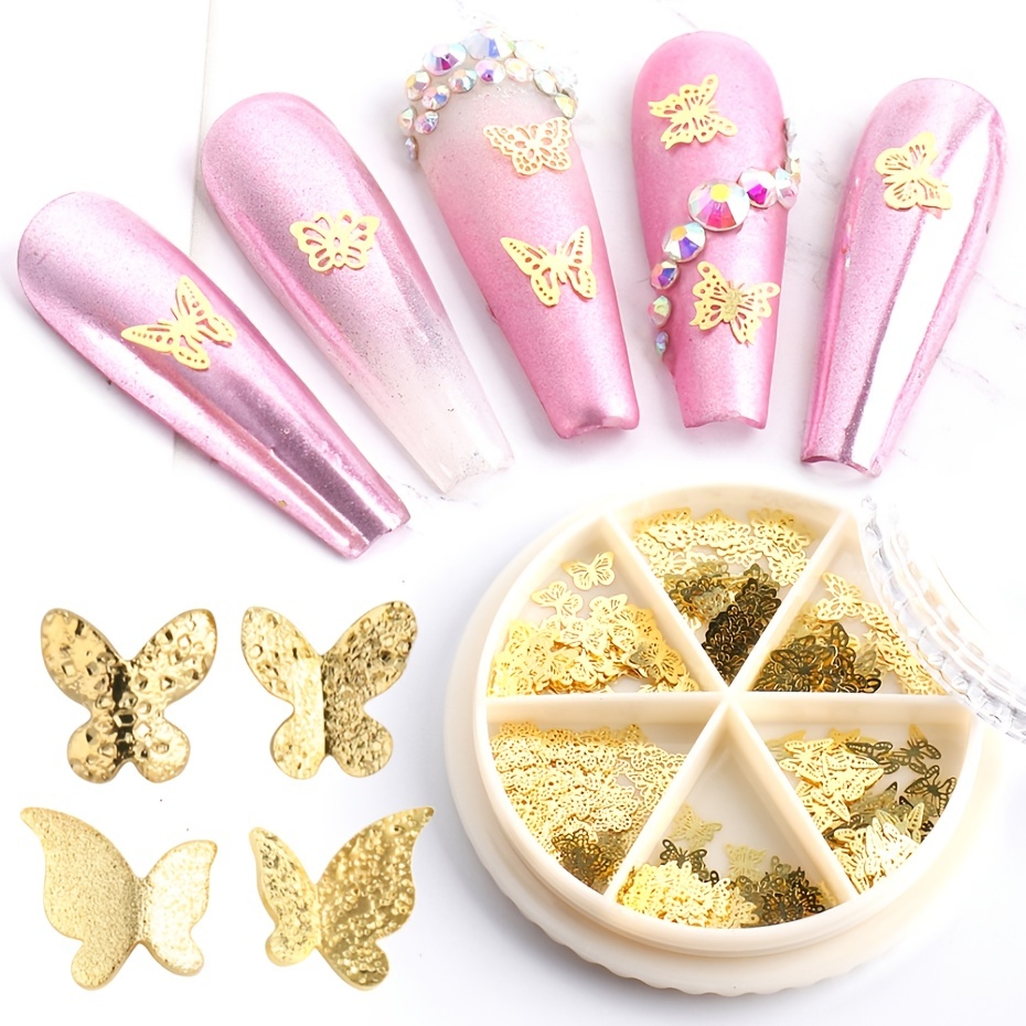 Golden Butterfly Nail Art Charms 3d Alloy Nail Art With - Temu