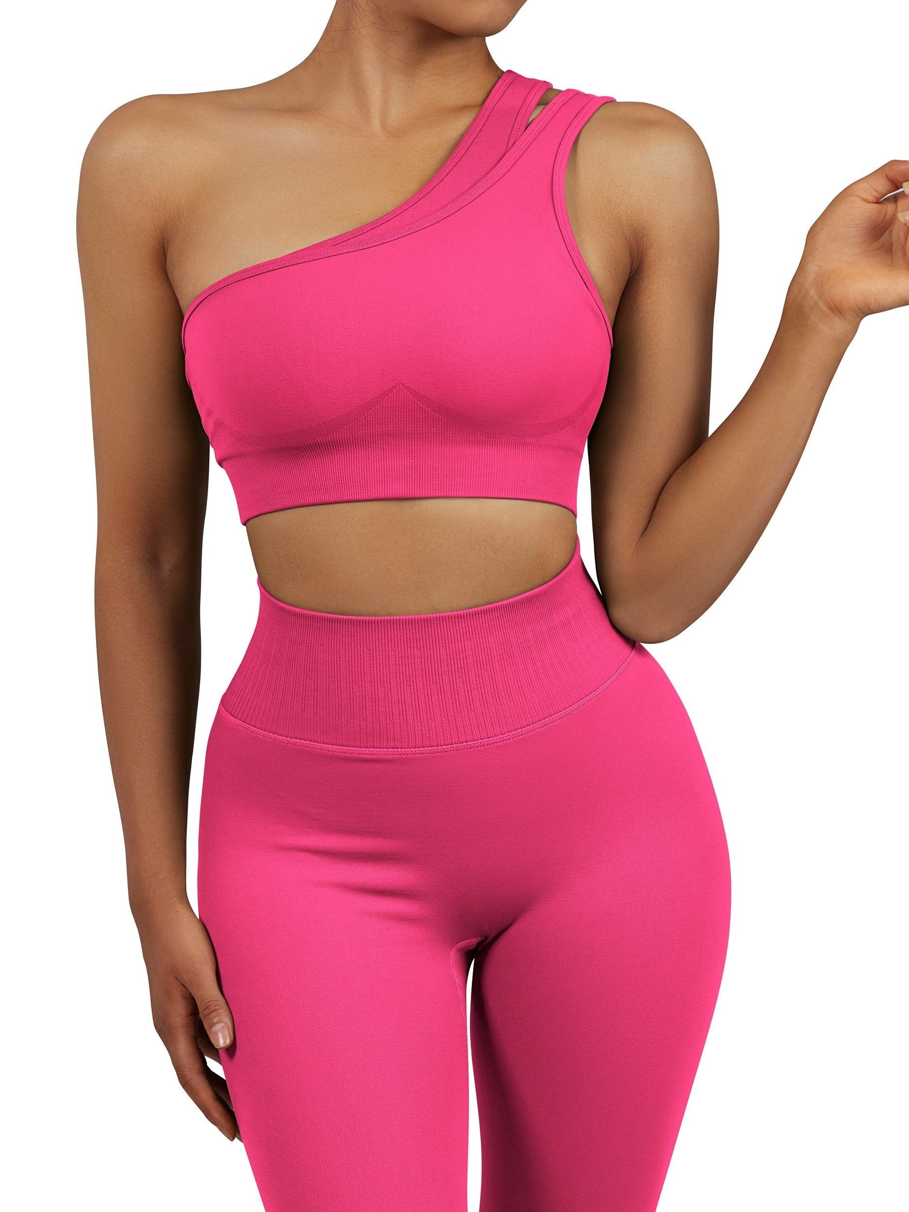 Women's Activewear Set Workout Sets 2 Piece Cropped Color Block Sports Bra  Leggings Pink Spandex Yoga Fitness Gym Workout High Waist Tummy Control But