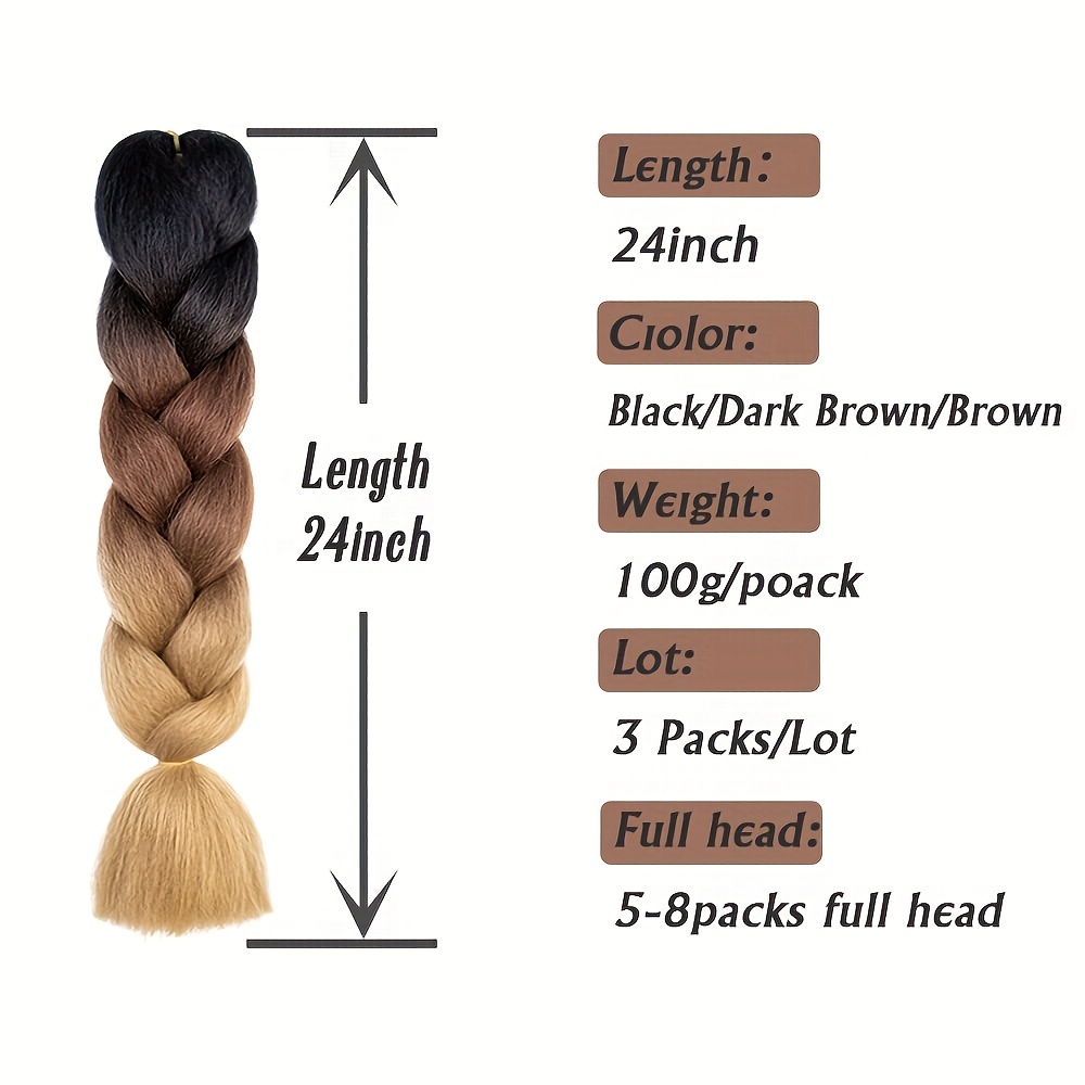 3Packs Long Jumbo Braid Hair African Braid Extension 24inch Box Braid Hair  Brown 