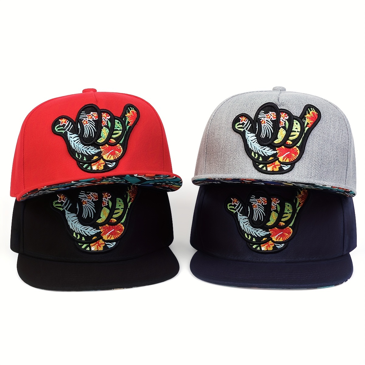 Finger Embroidery Baseball Hip Hop Adjustable Cartoon Snapback Hat Trendy Breathable Sun Hats,Temu