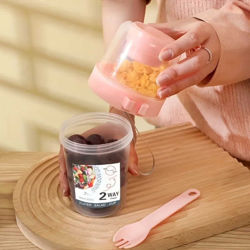 Breakfast on The Go Cups,Take and Go Yogurt Cup with Topping Cereal Cup with Spoon and fork,Overnight Oats or Oatmeal Container Jar,1070ml, Adult