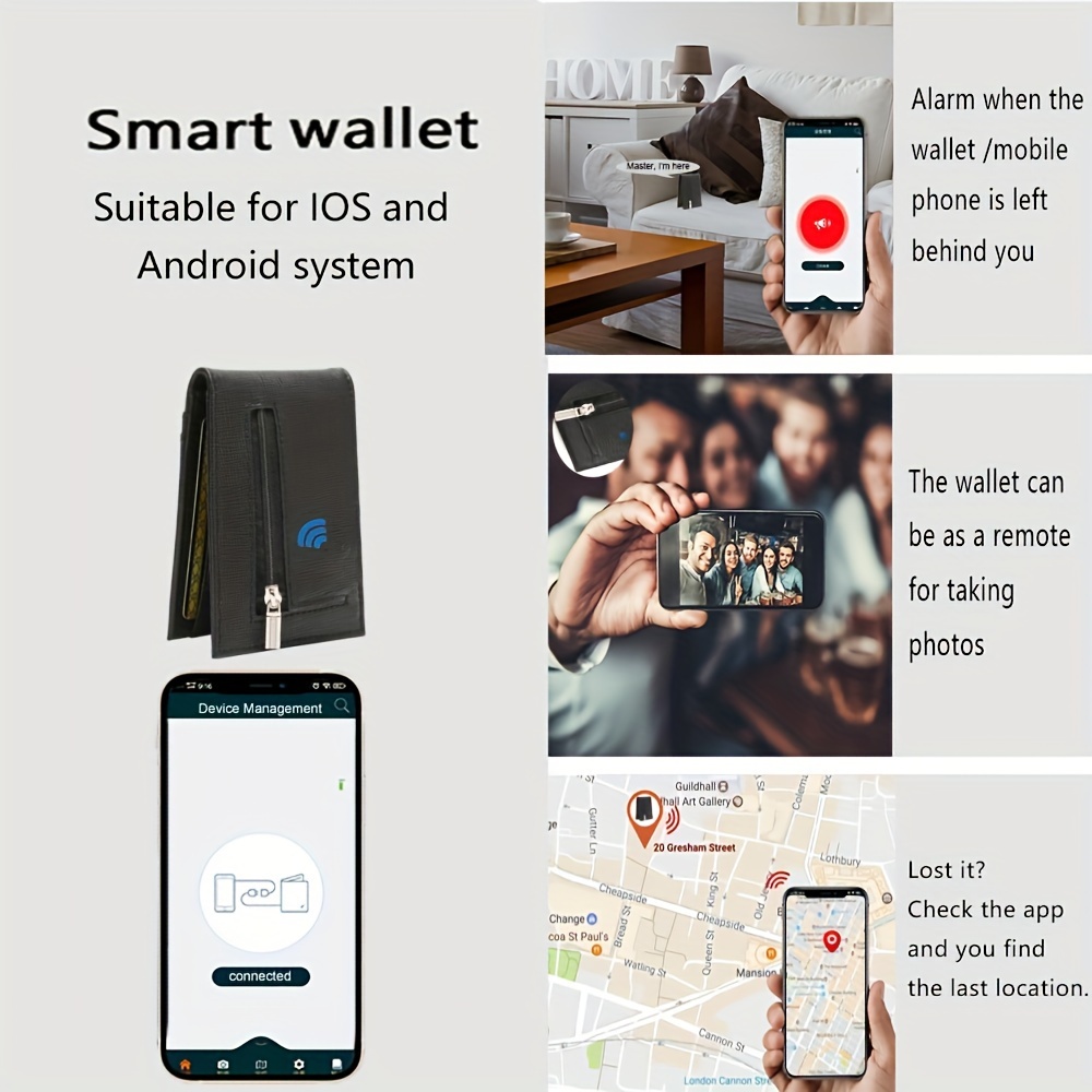1pc Mens Intelligent Wallet Anti Lost Tracker Card Holder Money Clip Wallet  Position Record Via Phone Gps Christmas Gift Men 6 Credit Card Slots, Save  Clearance Deals
