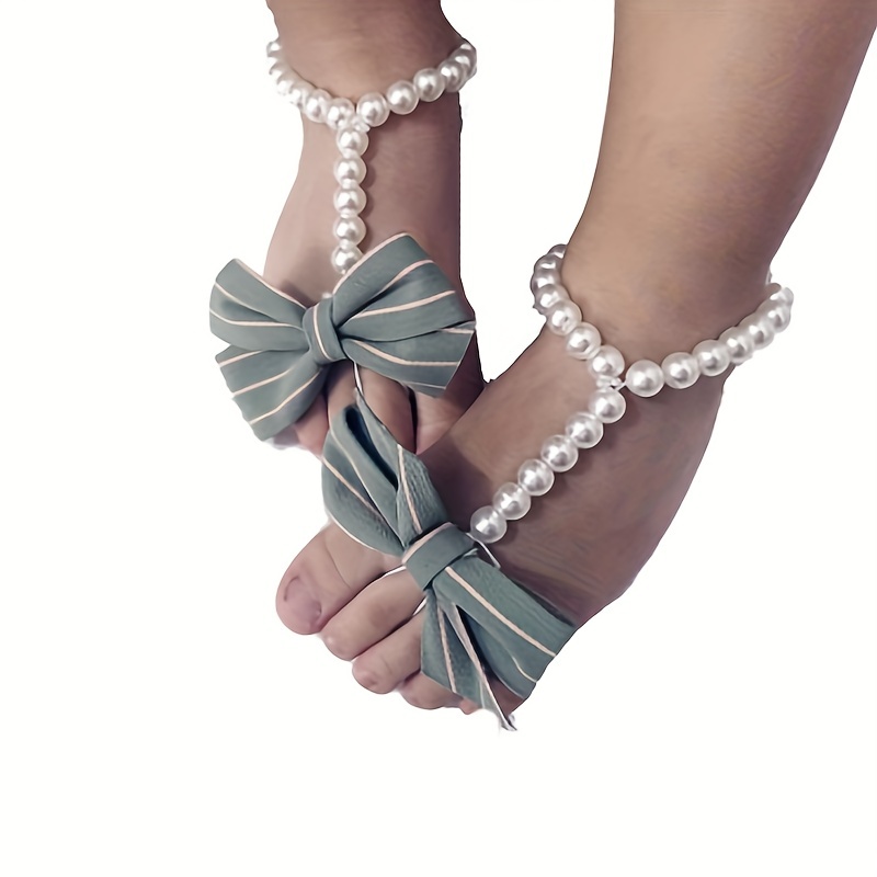 Falso Pearl Bowknot Anklet Barefoot Sandals Lovely Cloth - Temu