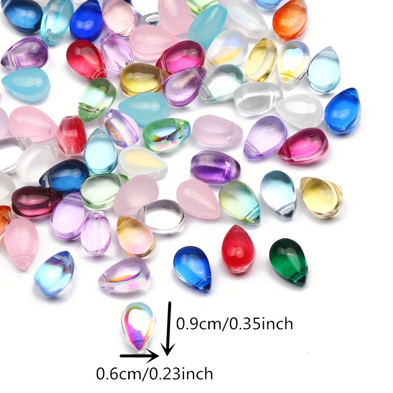 PHOGARY 300pcs Glass Beads, Mixed Colors Crystal Teardrop Beads Assorted Kit Multi-colors Lustered Loose Spacer Beads, 8 * 12mm Waterdrop Shape for