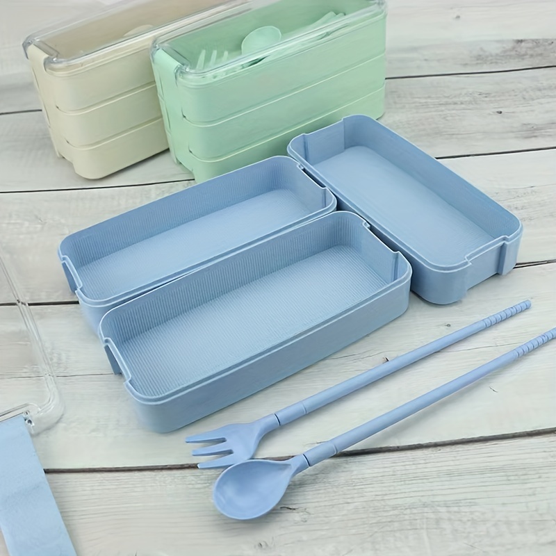 Modern And Minimalist 3-layer Stackable Bento Box With Cutlery Set