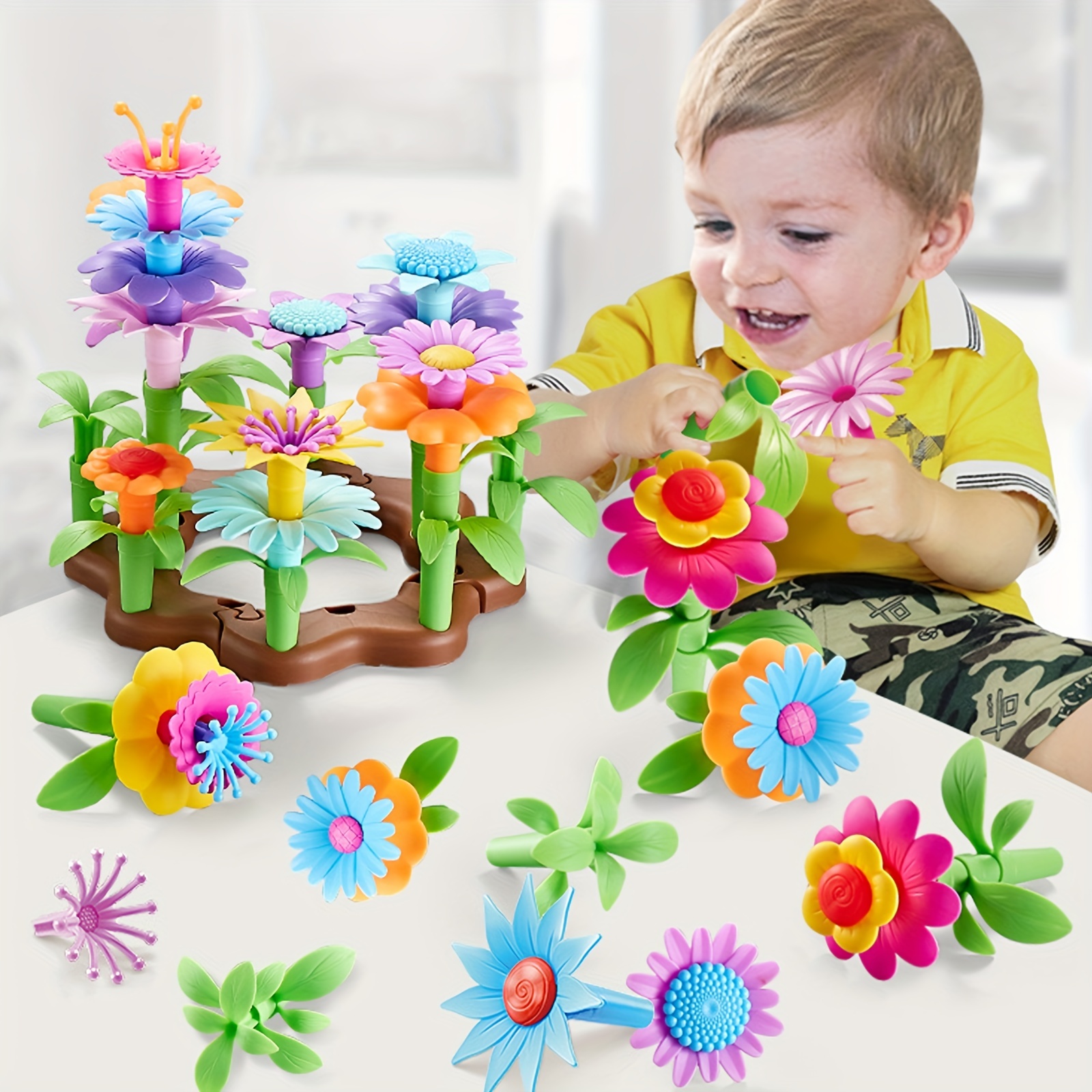 54/104pcs Juego de bloques de construcción de flores de jardín, juguetes  educativos y creativos para el jardín para niños mayores de 3 años