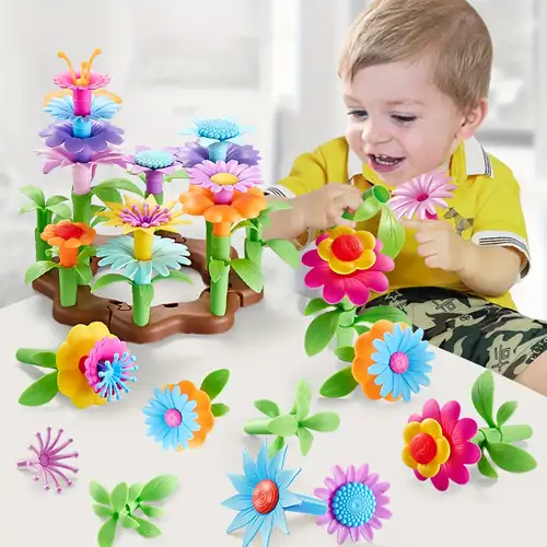 100pcs Jouets de Construction de Jardin de Fleurs,Jouet Fille 3 4 5  Ans,Bricolage Ensembles de Bouquets pour Filles Cadeaux pour Enfants