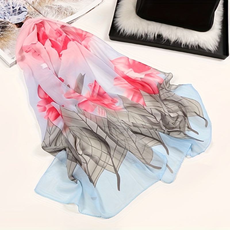 Chiffon Scarf Big Leaf Flower Print Boho Shawl Beach Towel