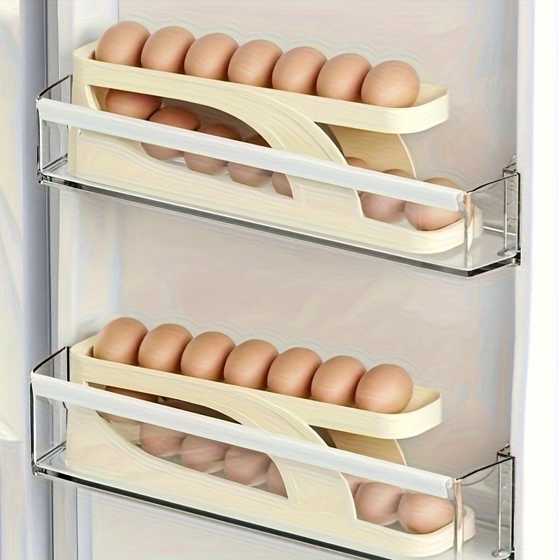 Slide Egg Box, Refrigerator Side Door Double Layer Automatic Egg Roller  Kitchen Countertop Anti-fall Egg Storage Box Egg Holder - Temu