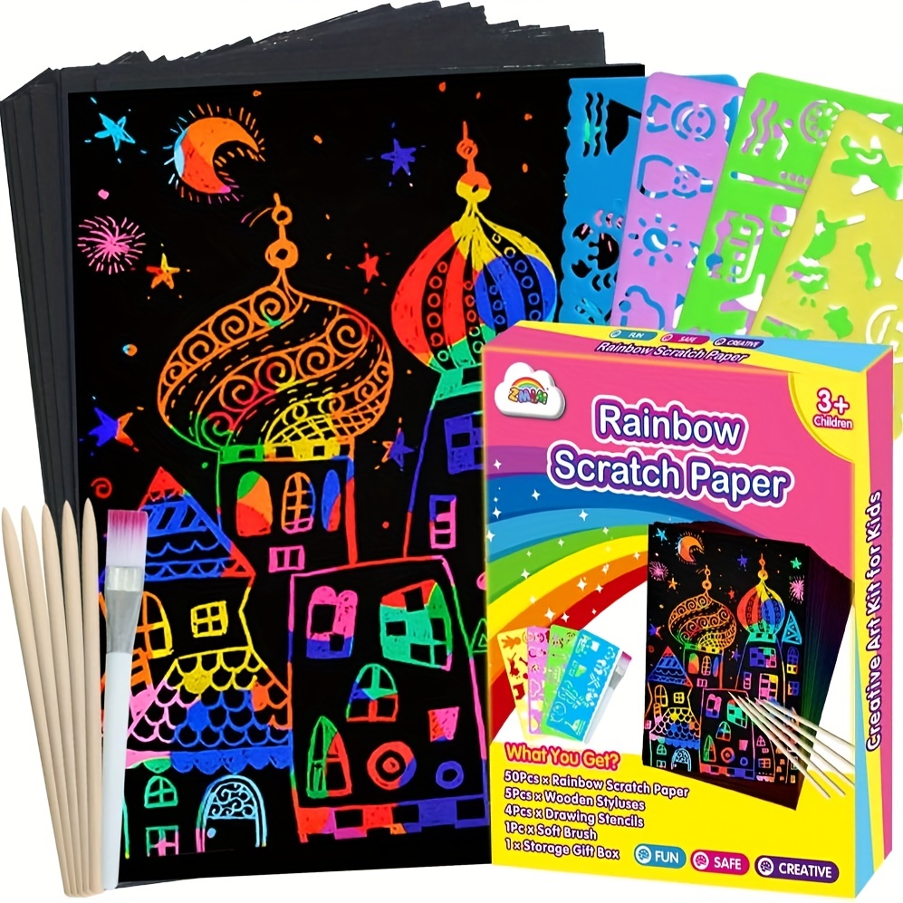 Rainbow Scratch Paper Kit Magic Art Craft Stuff Supplies Black Drawing Pad  Art Scraping Scraping Painting, Student Color Painting Painting Paper  Sticky Note - Temu New Zealand