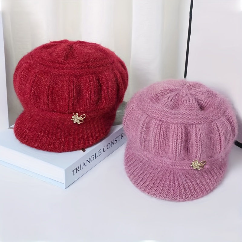 Winter Fashion Plus Velvet Knitted Hat Solid Color Casual - Temu