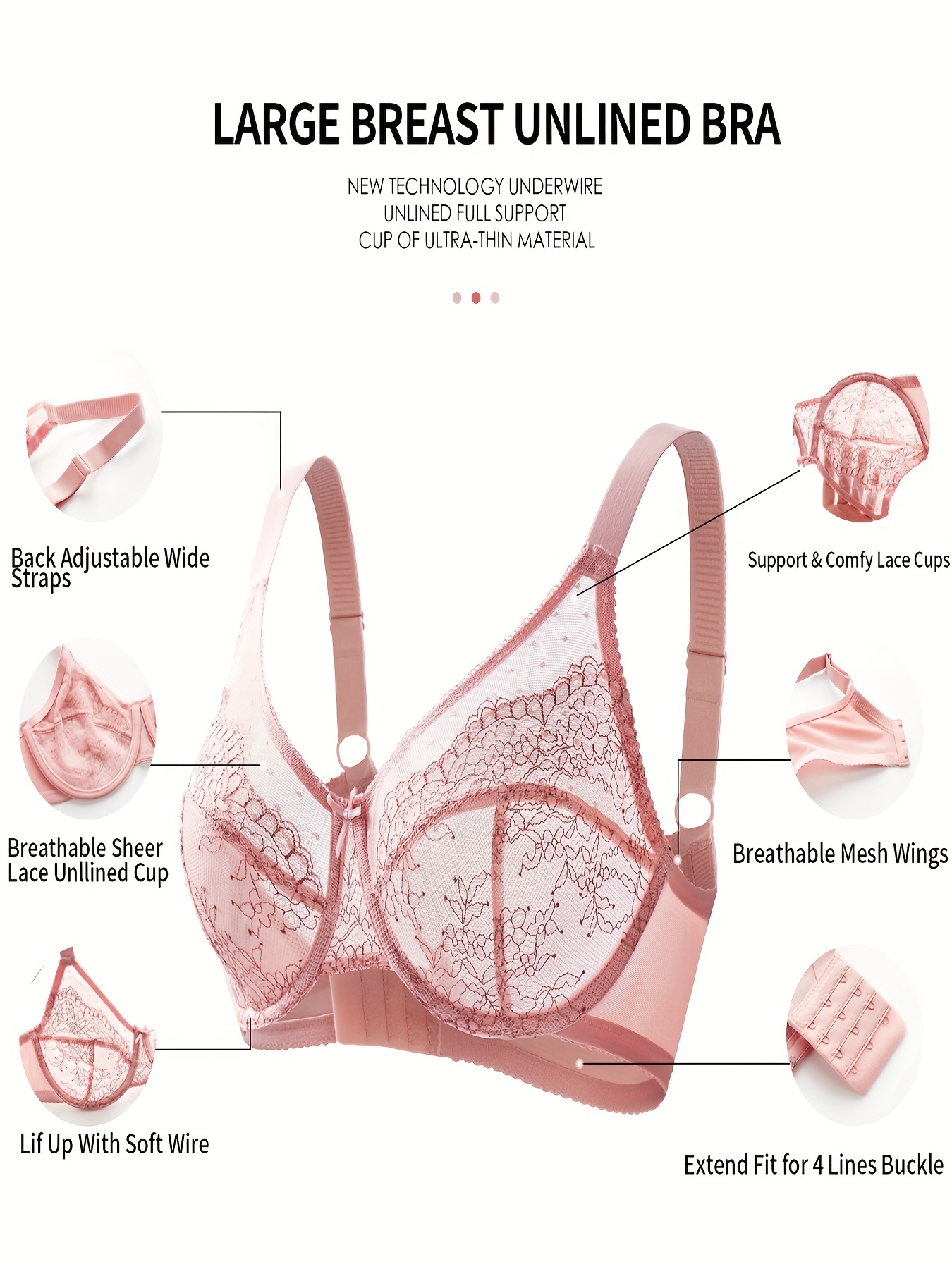 Contrast Lace Unlined Bra Comfy Breathable Full Coverage Bra - Temu Canada