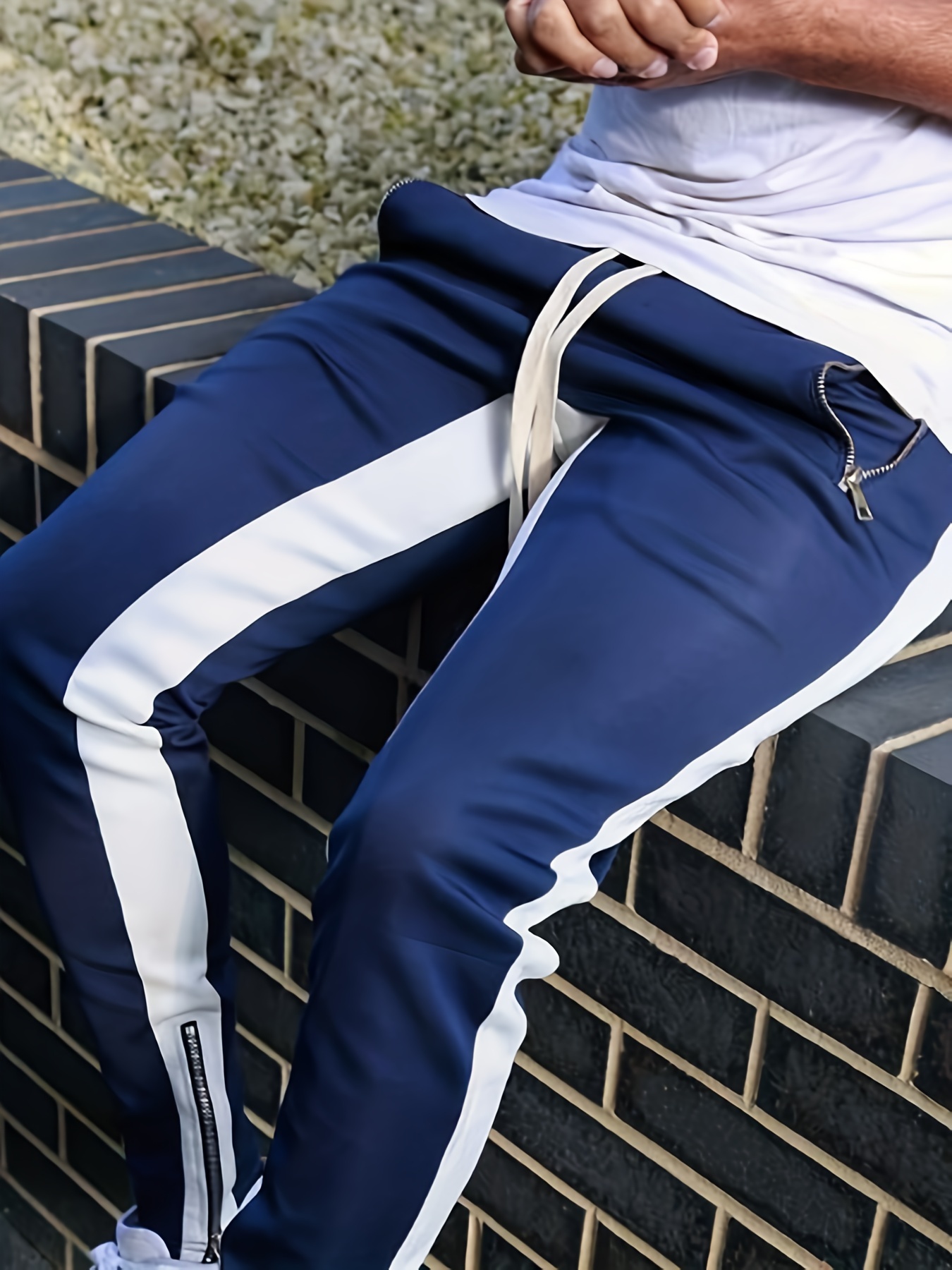  Men's Skinny Side Stripe Casual Elastic Close Bottom Track Pants  Drawstring Zipper Pant with Pockets Joggers Sweatpants (Blue,Medium) :  Clothing, Shoes & Jewelry