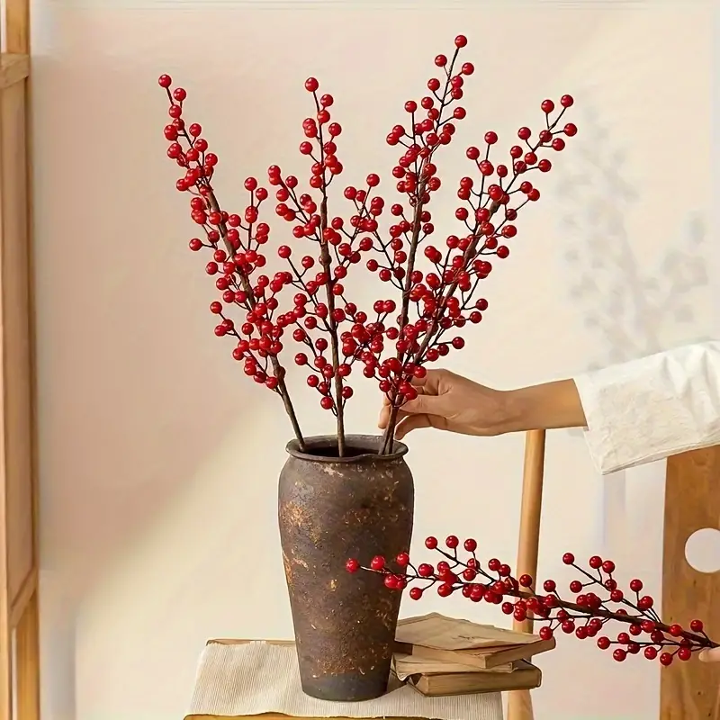 Christmas Red Berries Stems Picks Christmas Treedecoration - Temu