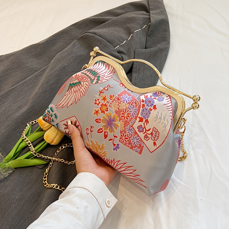 Flower Crane Pattern Shoulder Bag Chinese Style Chain Strap Temu New