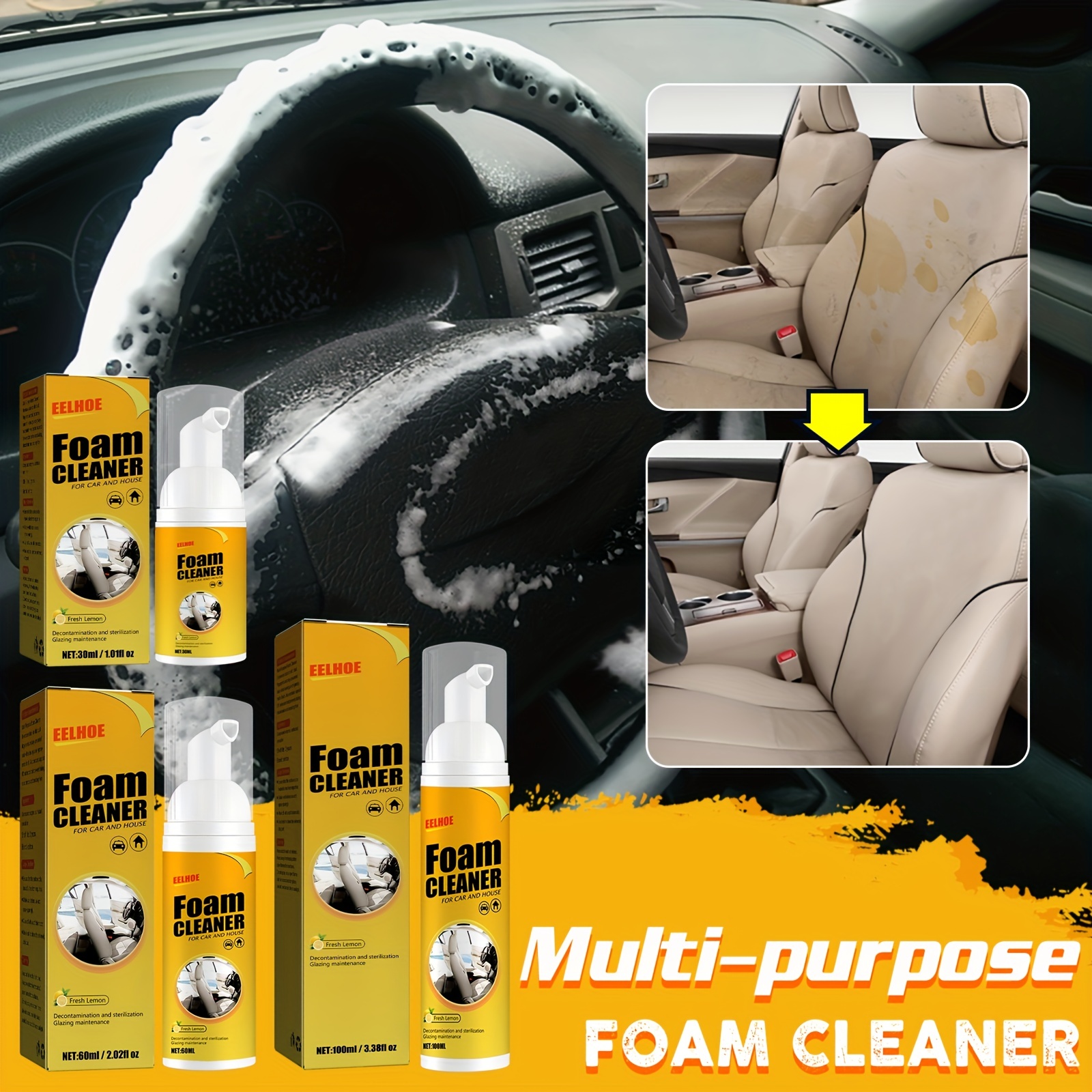 Car Seat Stain Remover Car Foam Cleanser 200ml Strong Effective Car  Interior Foam Stain Remover Multipurpose Leather Seat Foam