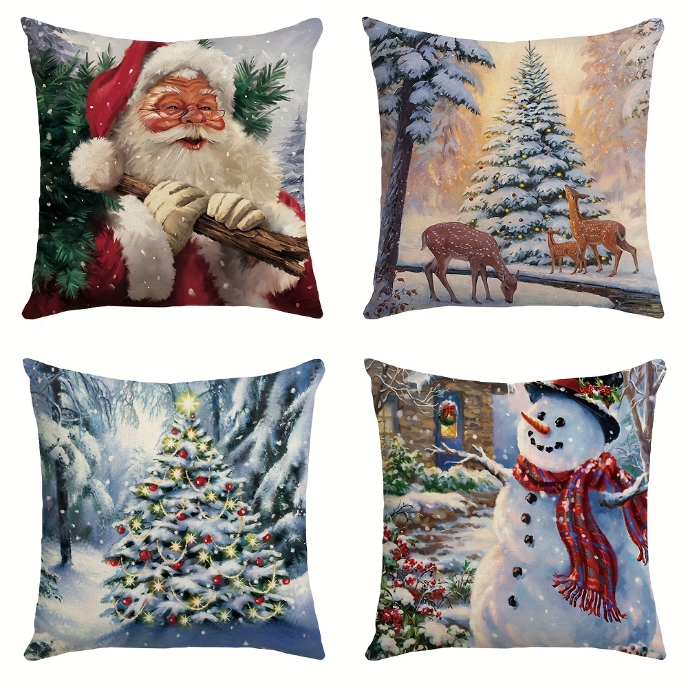 Christmas Christmas Snowman Color Lights Christmas Tree Santa Claus  Pillowcase Home Sofa Cushion Cover Linen Blend Car Cushion Cover Throw  Pillow Home Pillow Insert Not Included - Temu