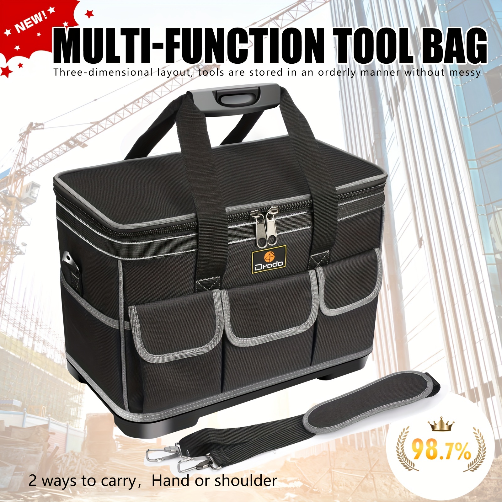 Father's Day/Birthday Gift: Professional Waterproof Tool Bag with Hard  Bottom & Adjustable Shoulder Strap - The Perfect Multifunctional Toolbox!