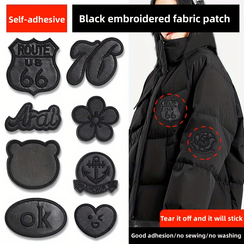 3pcs Large Jacket Patches Repair Patches Self-Adhesive Applique Jackets Shirt Clothes Bag Decor, Black