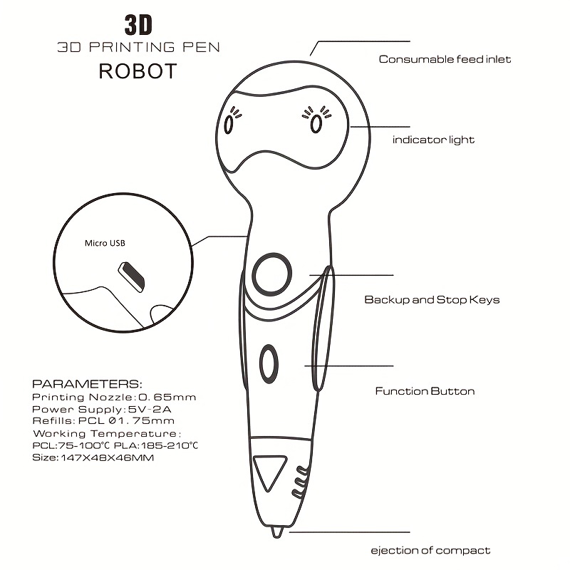 3d Printing Pen With Display Screen - Includes 3d Pen, 2 Meters Of