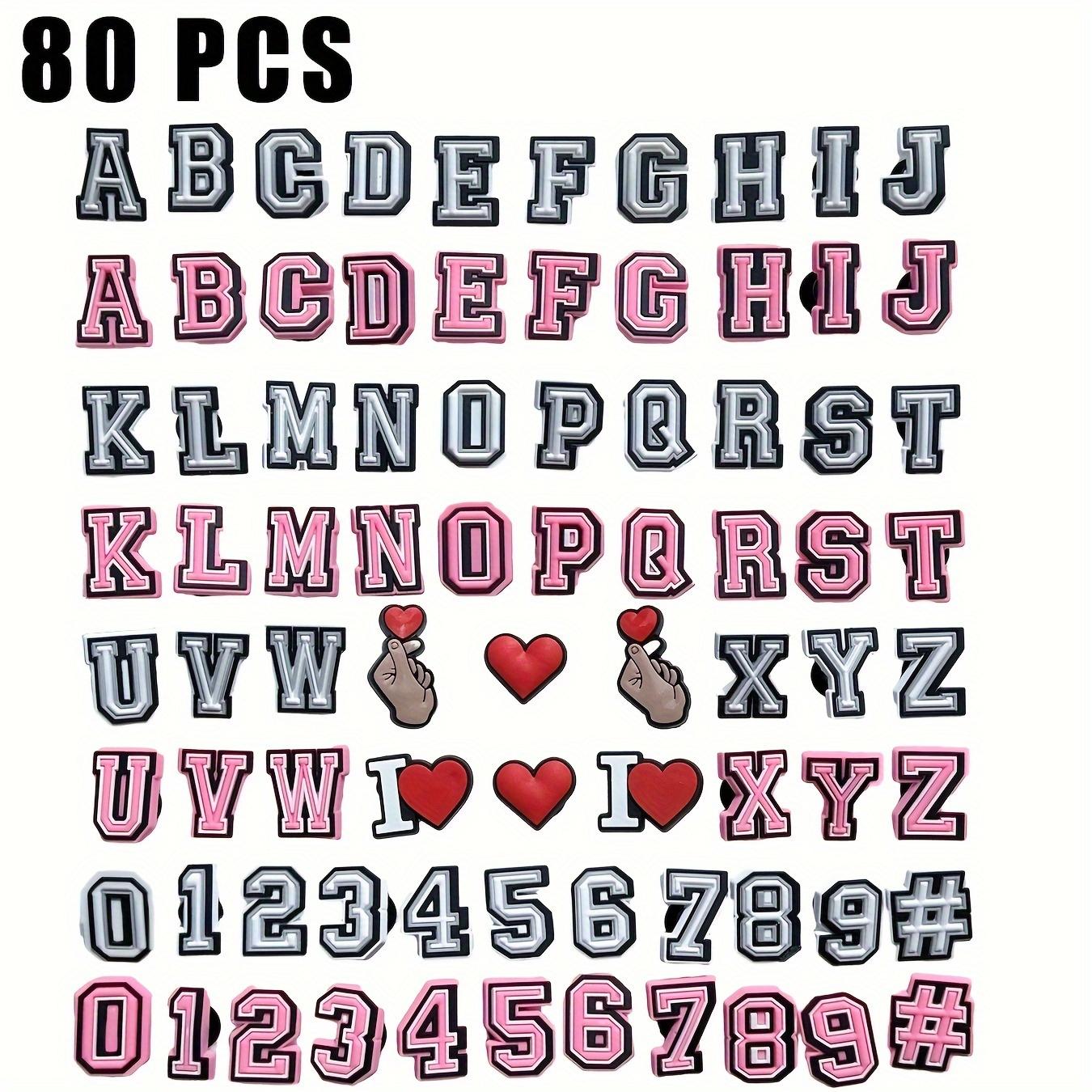 80pcs Black, White, Pink Letters Accessories Pvc Decorations