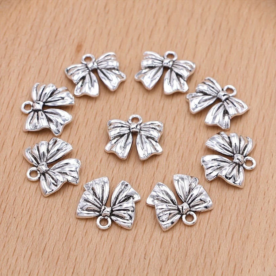 15Pcs Silver Plated Bow Charms DIY Bow-tie Pendants For Jewelry Making  Handmade Necklace Earrings Accessories School Teens Girls Matching Ornaments