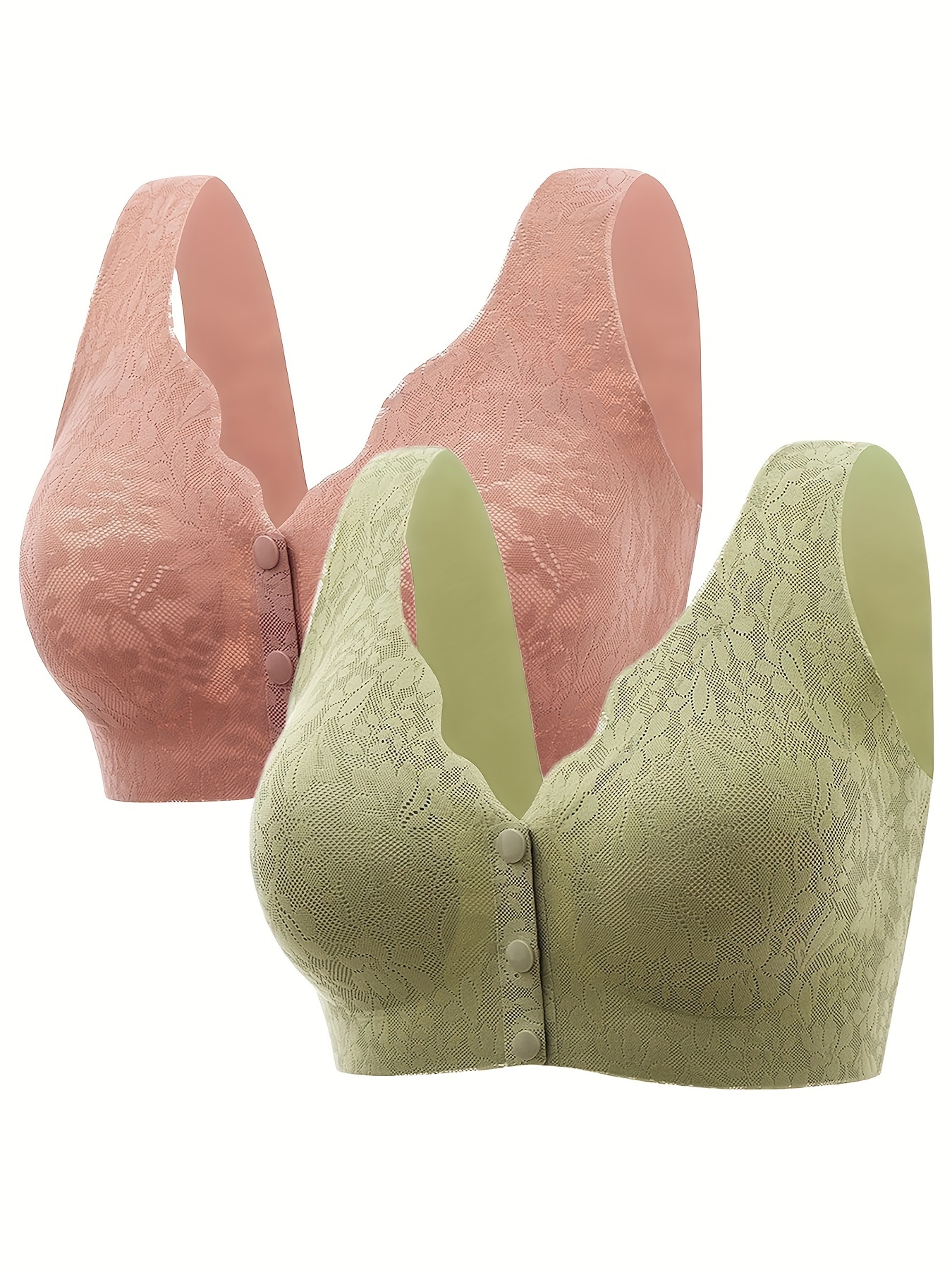 Contrast Lace Wireless Bras Comfy Breathable Front Buckle - Temu