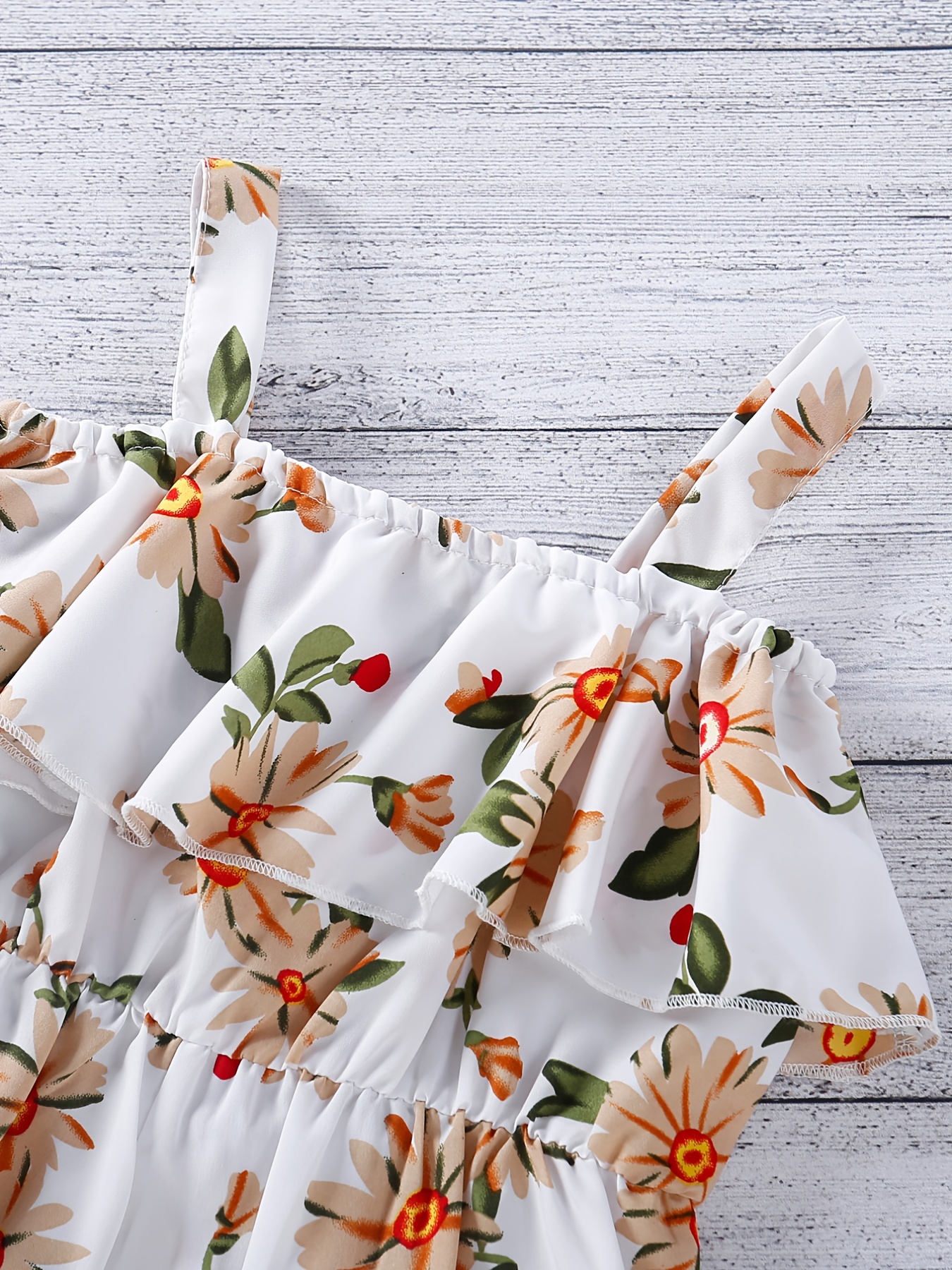 Floral Cold Shoulder Ruffle Trim Romper Jumpsuit Girls Summer Clothes