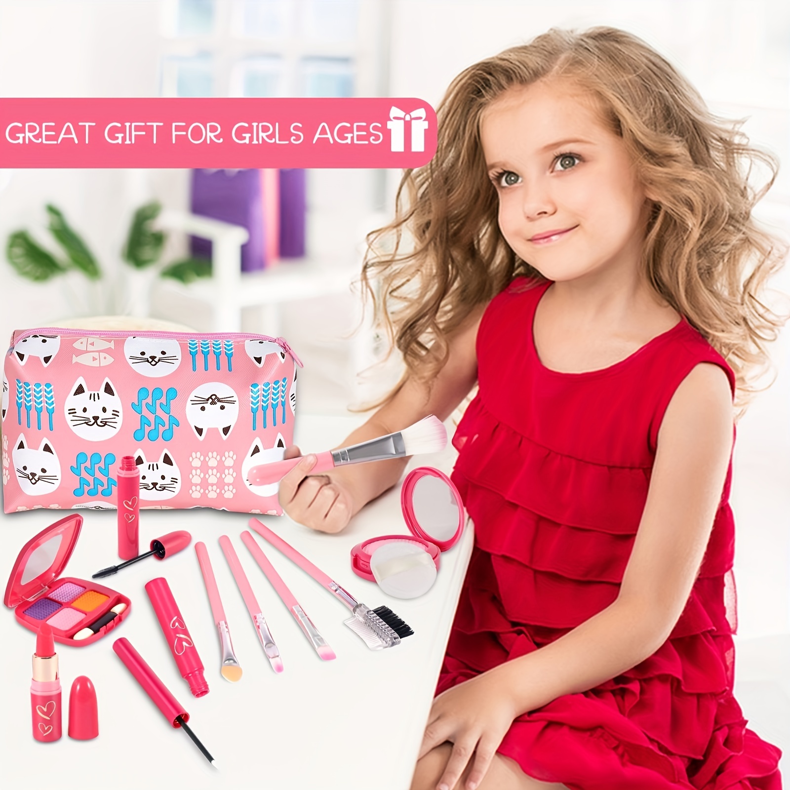 Kit de maquillage pour enfants pour filles, jouets de maquillage avec  trousse de maquillage et ensemble de bijoux, kit de déguisement de princesse  pour tout-petits, cadeaux d'anniversaire pour petites filles (pas de