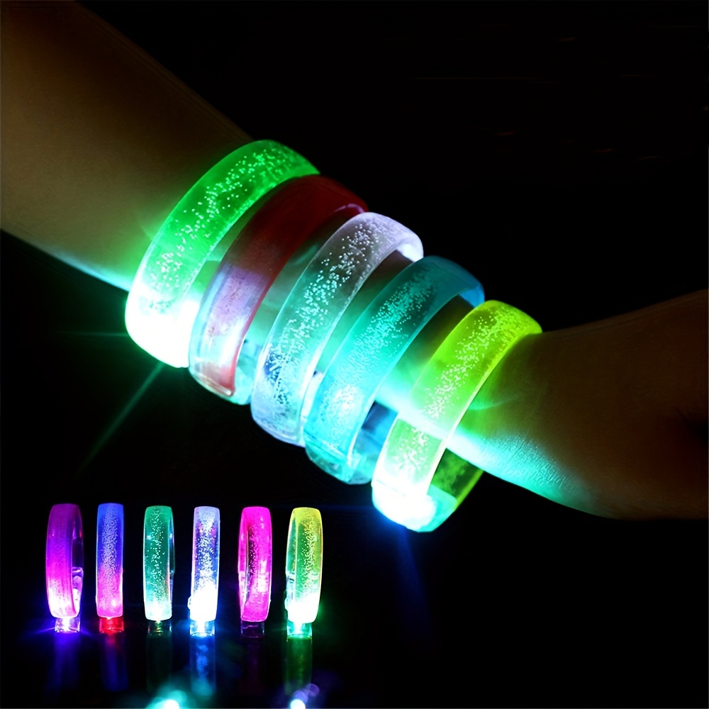 Pulseras LED que brillan en la oscuridad, brazaletes luminosos de