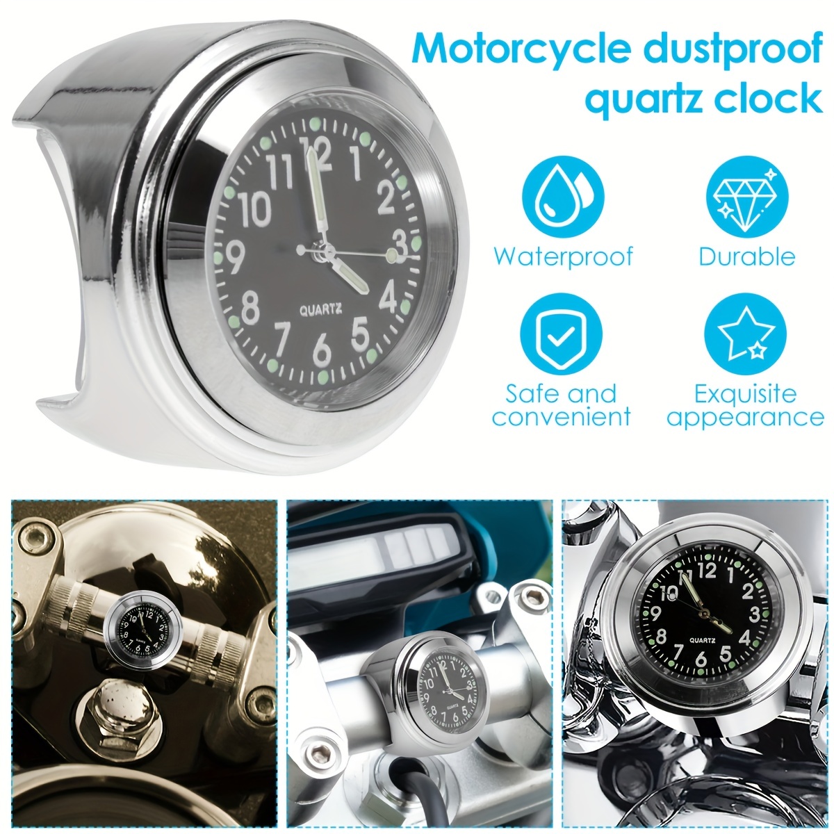 

Motorcycle Handlebar Watch Aluminum Motorcycle Clock Universal 7/8 Inches Waterproof Motorcycle Handlebar Watch