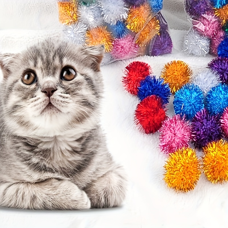 Colorful Pom Poms Balls Toy With Bell For Indoor Cats, Lightweight