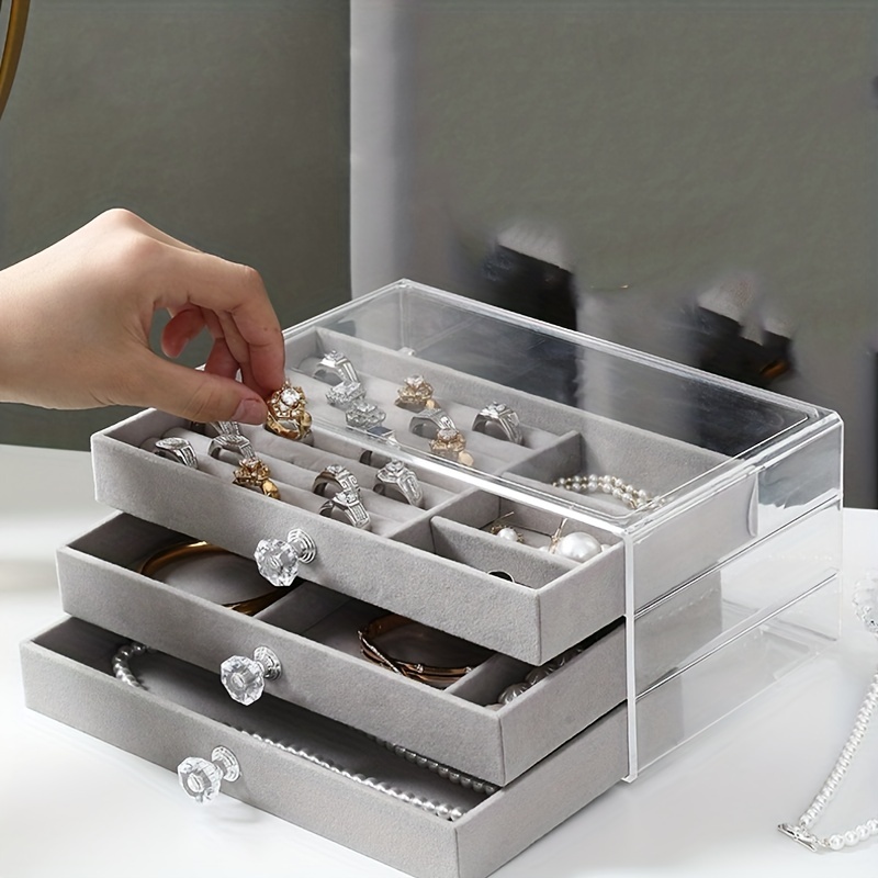 Transparent Three drawer Earring Storage Box Large capacity - Temu
