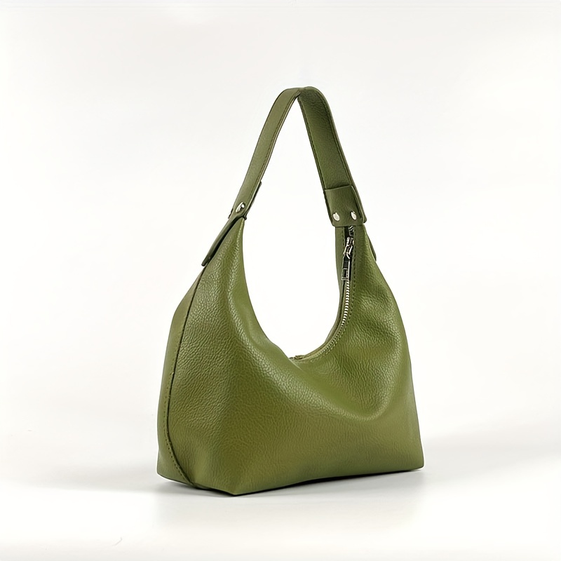 Solid Color Fashion Underarm Bag, Simple Casual Pu Leather Half