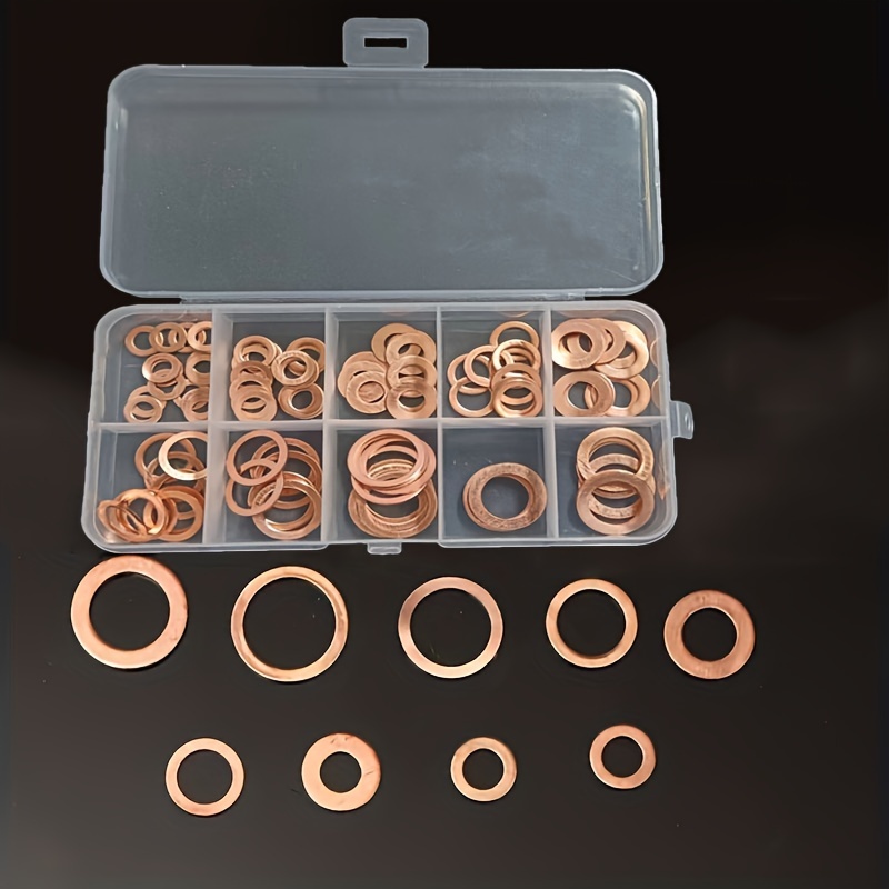 Juego de arandelas planas de cobre de 200 piezas Kit surtido de arandelas  de cobre M5 M6 M8 M10 M12 M14 Arandelas de metal Juntas Arandela de anillo  de sello para mecánicos