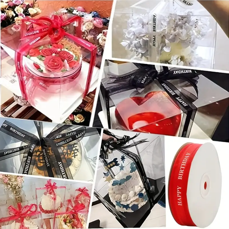 1pc Happy Birthday Ribbon 0.98inch Red Ribbon Gift Packaging For New Year  Supplies Baking Birthday Party Supplies Bouquet Packaging Cake Box Packaging
