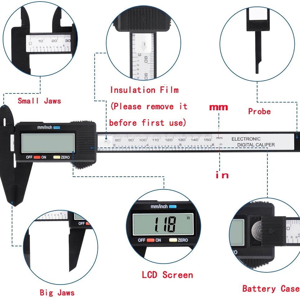 Calibrador Digital Vernier electrónico de 6 pulgadas, 100mm, micrómetro,  herrami