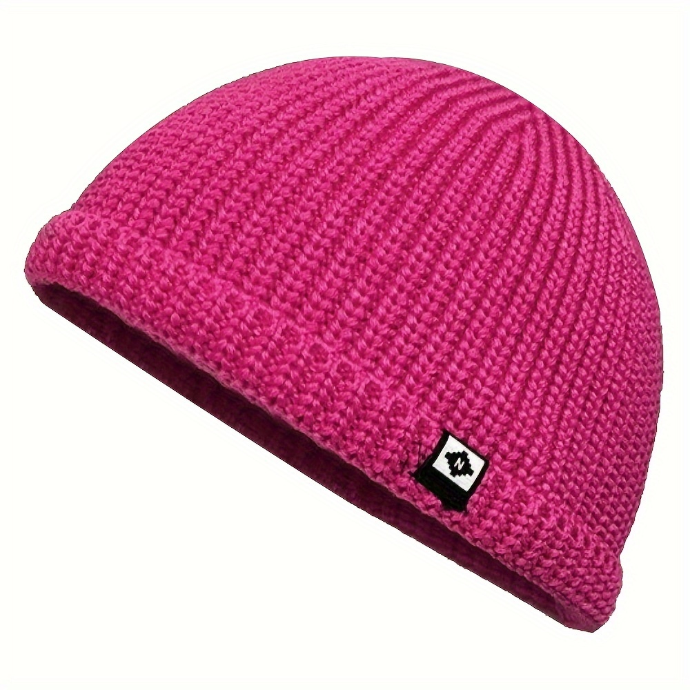 Label Patch Simple Fisherman Beanie Unisex Solid Color Knit Hats Trendy Coldproof Skull Cap Beanies For