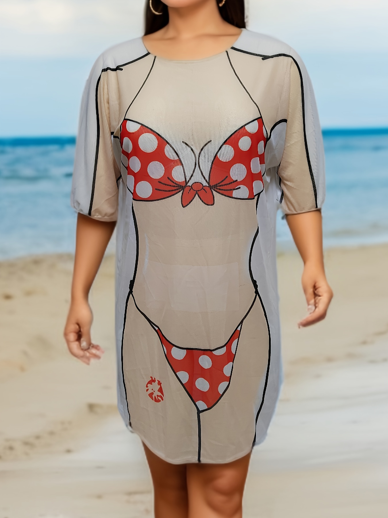 Funny Leopard Bikini Clad Body Graphic Print Loose Fit Mesh - Temu