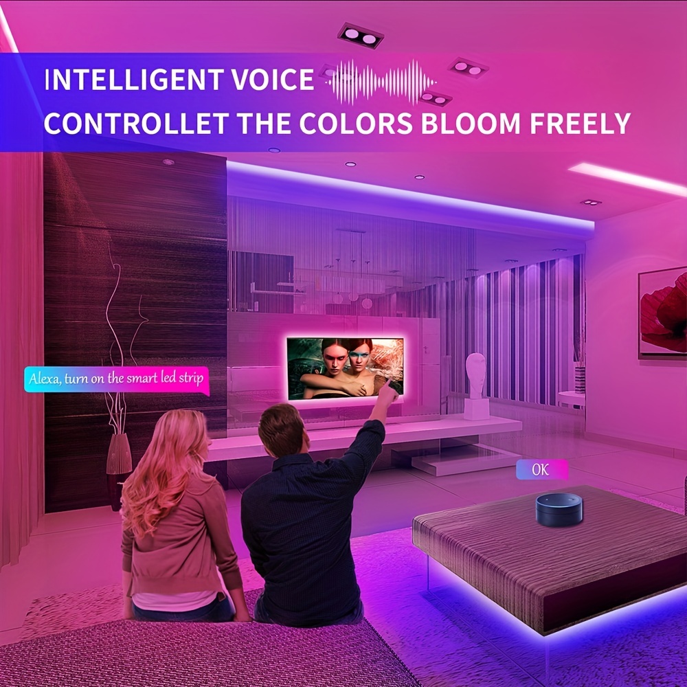 Tiras de luz de 32.8 pies funcionan con Alexa y Google Assistant, control  de aplicaciones, sincronización de música, luces LED que cambian de color  para decoración de dormitorio, cocina, fiesta, techo, 300