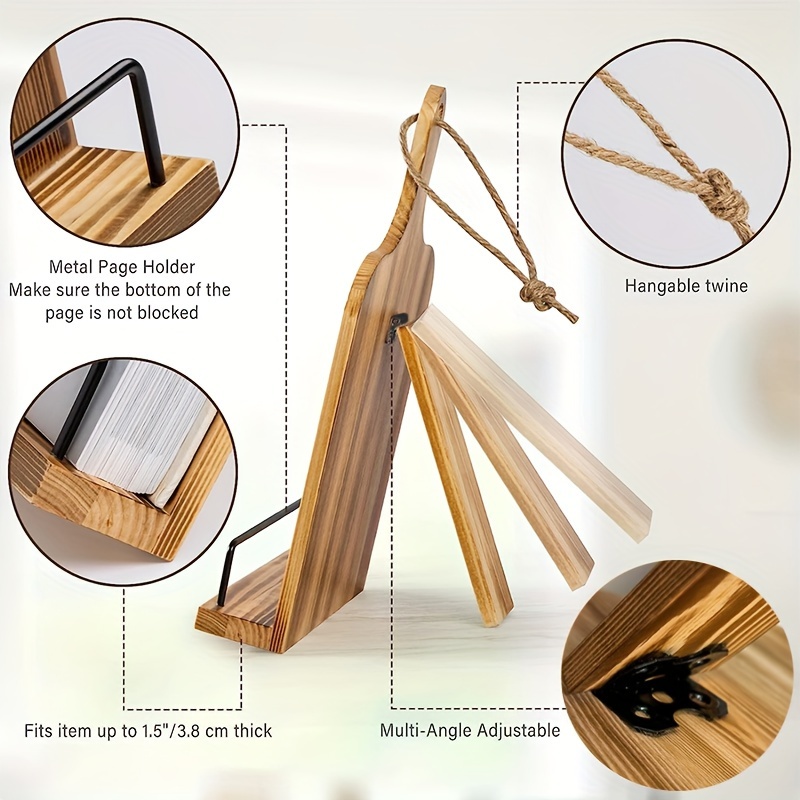 Soporte para libro de cocina, de madera rústica, estilo tabla de cortar,  soporte ajustable para libros de recetas para iPad y soporte para cocina  con