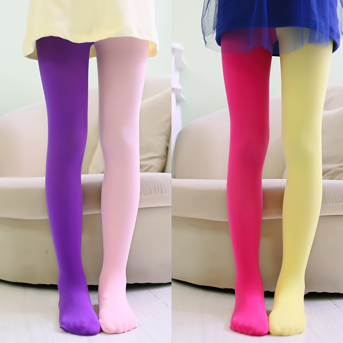 

1 Pair Teenager's Color Block Knitted Pantyhose, Cotton Blend Base Layer Fashion Leggings Pantyhose For Spring And Autumn