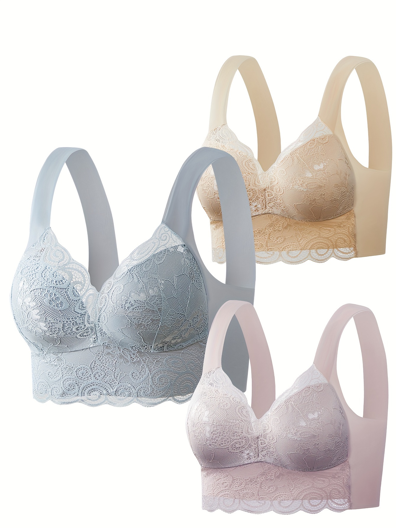 Contrast Lace Wireless Bras Comfy Breathable Stretch - Temu