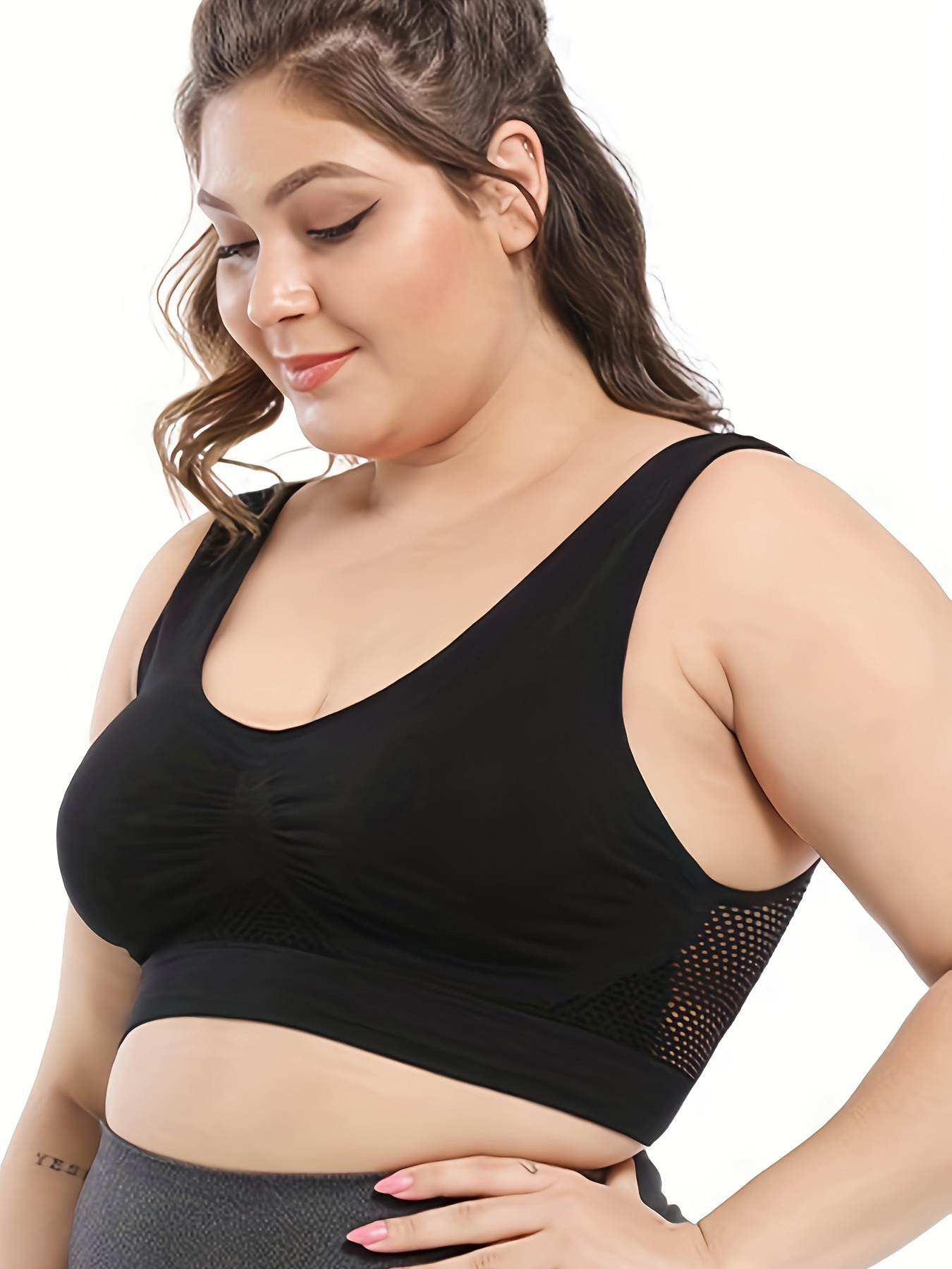 Plus Size Sports Bra Women's Plus Solid Hollow Breathable - Temu