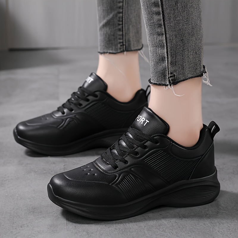 Women's Lace-up Athletic Sneakers - Letter Pattern, Waterproof, Non-slip