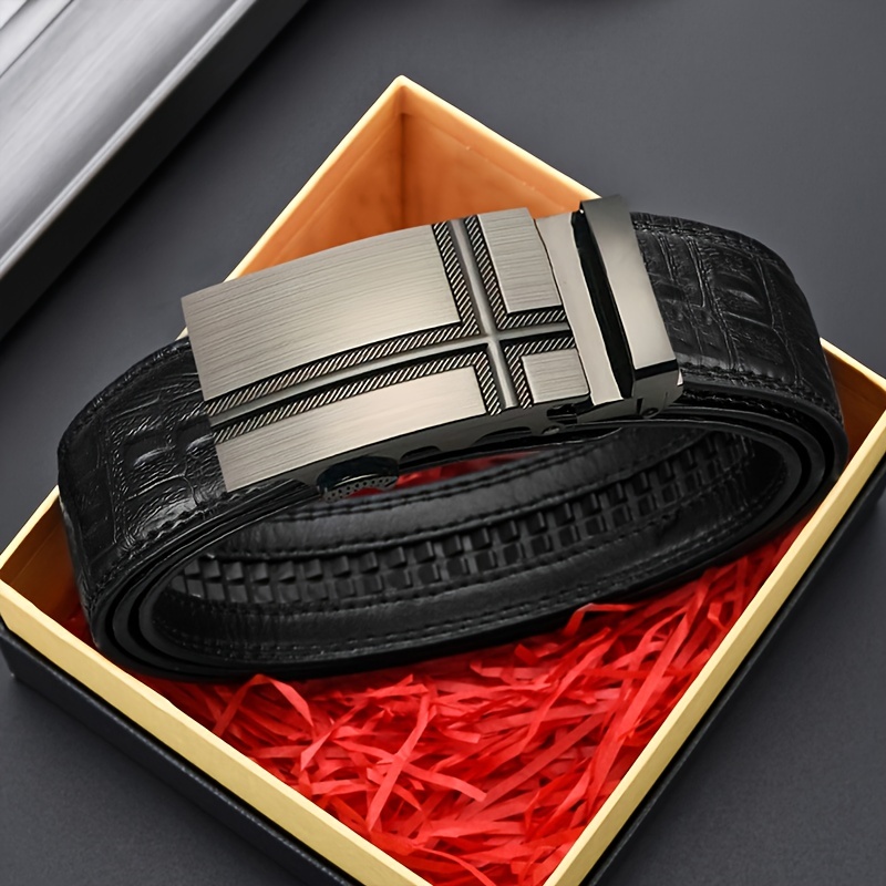 Men's Pu Leather Automatic Buckle Belt (without Gift Box) - Temu