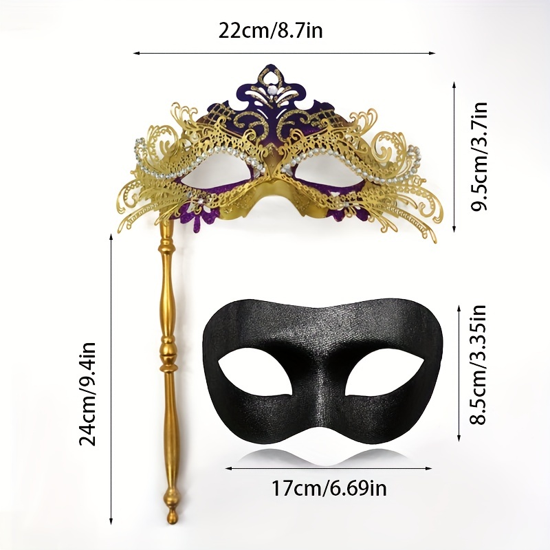 New Full Face Lace Metal Masquerade Mask for Men Women Gold