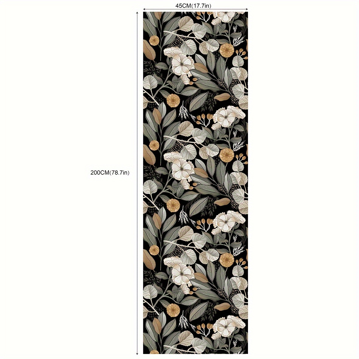 Image of 17.7in X 78.7in X 1pc Vintage Floral Plant Pattern Self-adhesive Wallpaper, Home Renovation Wall Sticker Decoration, Cabinet Stickers, Living Room Bedroom Waterproof Removable Black Wallpaper